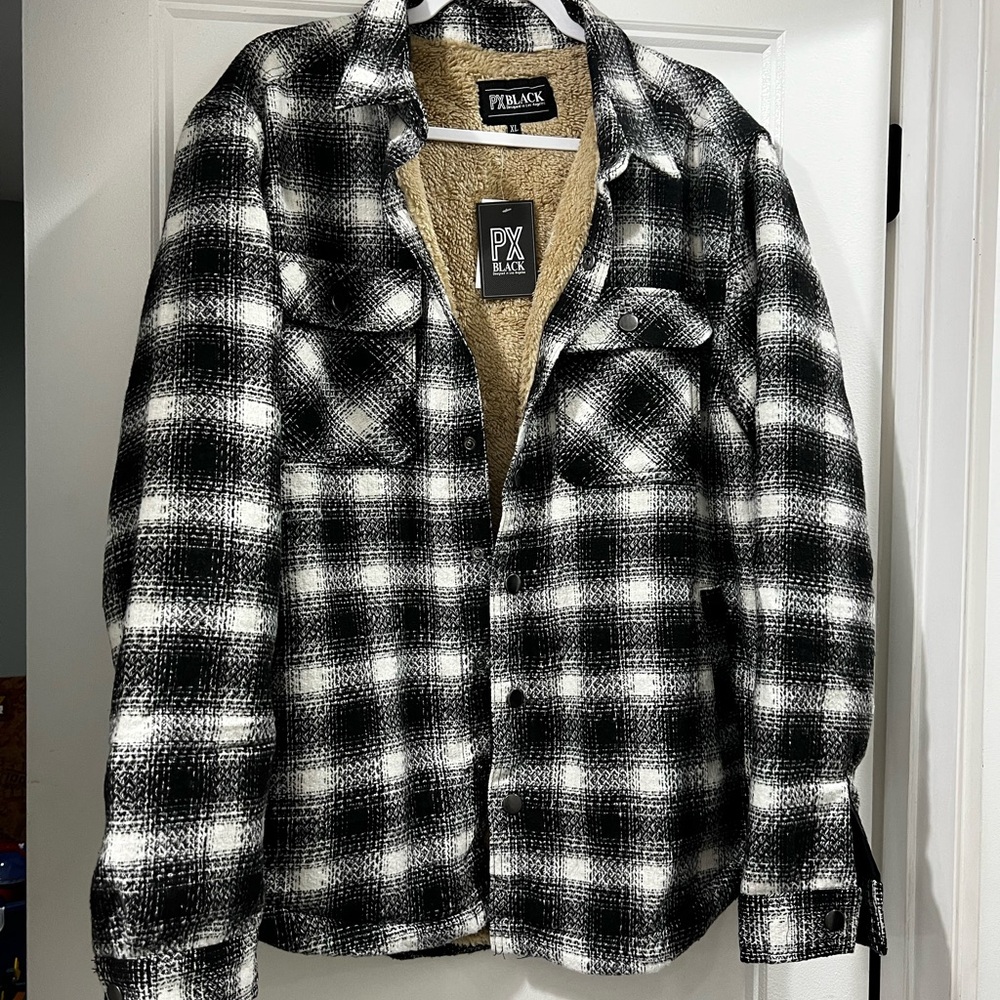 Black Men's Checkered Shirt Jacket